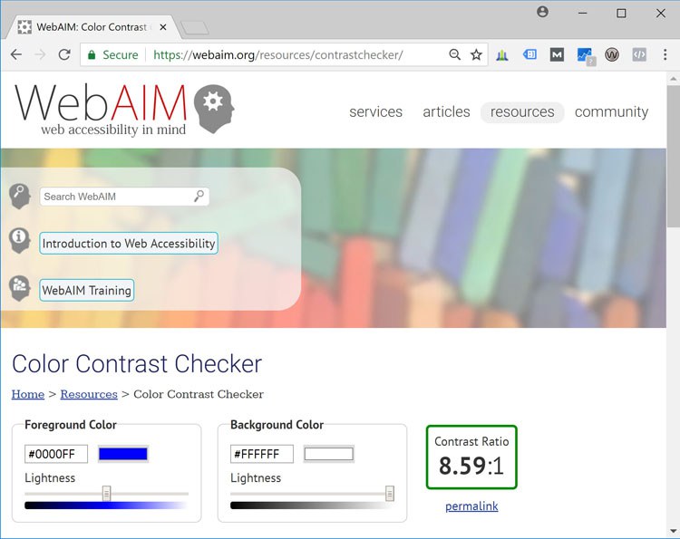 Screenshot: Web-AIM's Color Contrast Checker