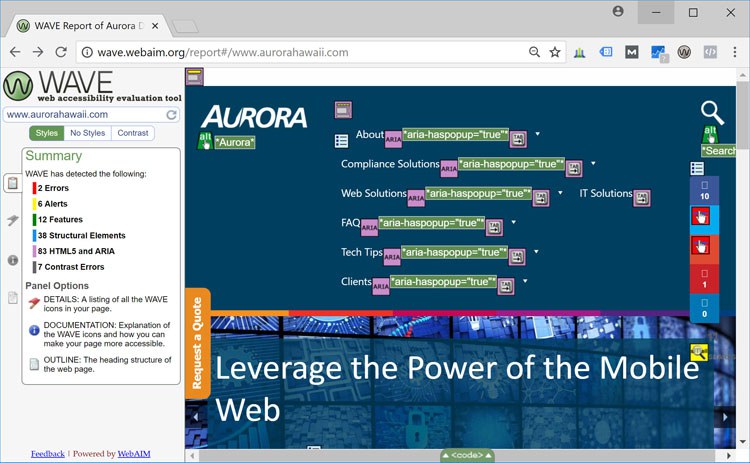 Screenshot: Wave Accessibility Evaluation Tool
