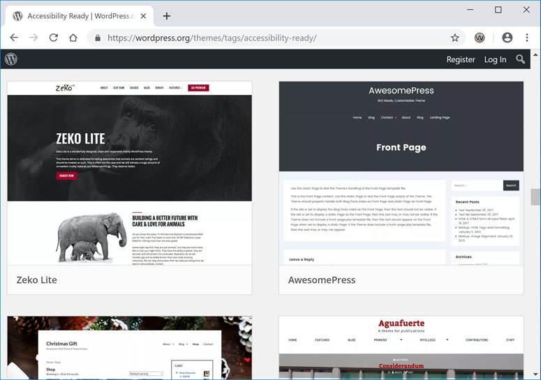 Screenshot of WordPress Accessibility Ready Theme Directory