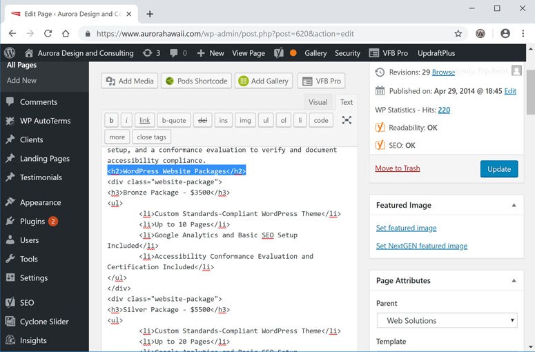 Screenshot of WordPress WYSIWYG Editor