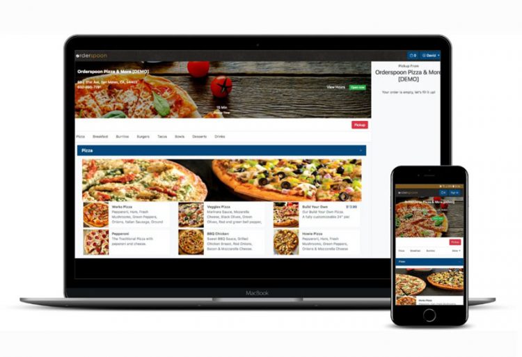 Orderspoon app on a laptop and mobile device