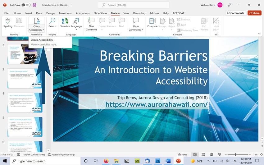 Screenshot showing Accessibility Checker in MS PowerPoint