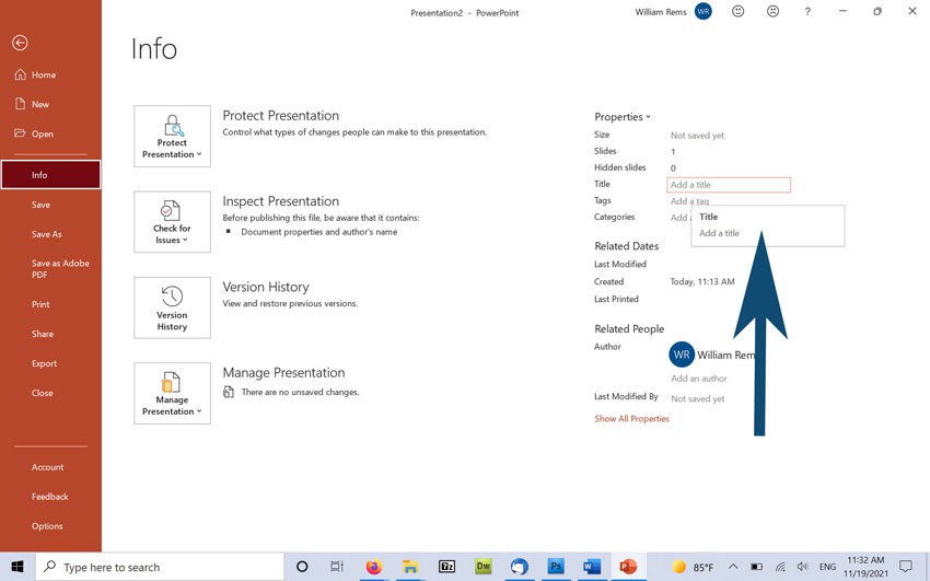 Screenshot showing File Properties in MS PowerPoint