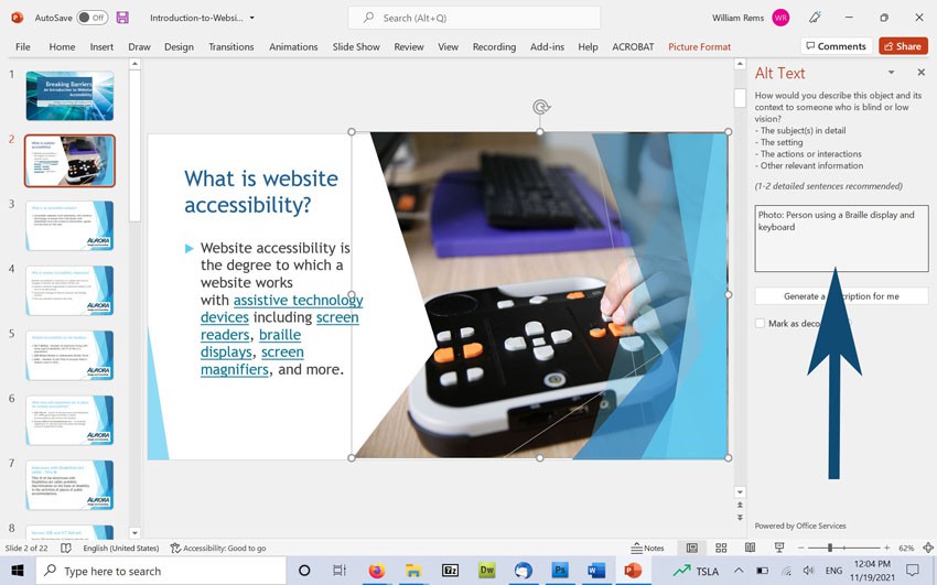 Screenshot showing image properties in MS PowerPoint