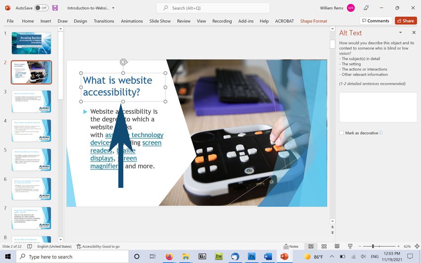 Screenshot showing Slide title in MS PowerPoint